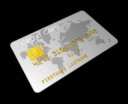 silver credit card isolated on black with clipping path