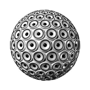 three dimensional sphere made of white speakers - isolated on white