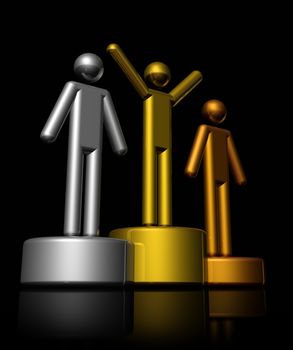 podium with bronze, silver and gold winners - three dimensional illustration isolated on black