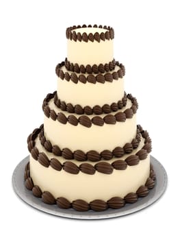 A beautiful wedding cake on a white background