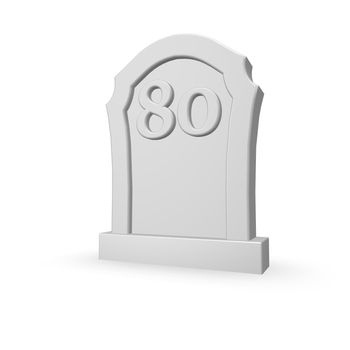 gravestone with number eighty on white background - 3d illustration