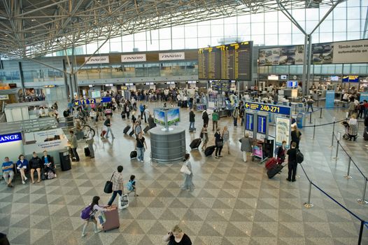 Check-n  aboard the plane in Helsinki Airport Vantaa