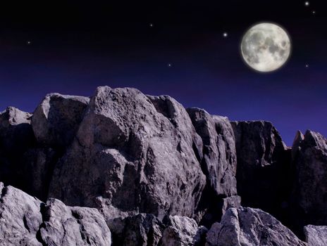 Moon over cliffs in the evening 