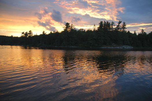 Sunset over an Adirondack lake