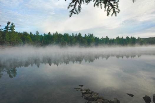 Mist rising from a lake in the wilderness