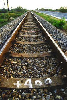 railway tracks in a rural scene with nice pastel sunset
