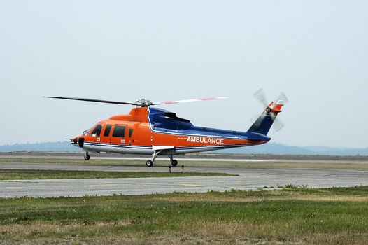 Air ambulance helicopter leaving for a life saving mission 