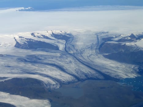 Glacier slowly flowing down towards the sea in iceland.

