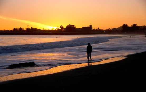Sunset on a beach in Santa Cruz, California