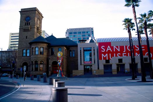 The San Jose Museum of Art is an art museum in Downtown San Jose, California, USA. Founded in 1969, the museum hosts a large permanent collection emphasizing West Coast artists of the 20th- and 21st-century. It is located next to the Circle of Palms Plaza and Plaza de C�sar Ch�vez park.