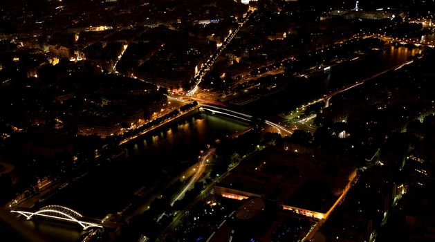 View from the Eiffel Tower at night, using long exposure.