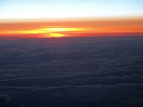 Aerial sunset over the north Atlantic