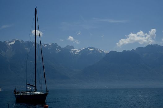 Lake Geneva with a boat