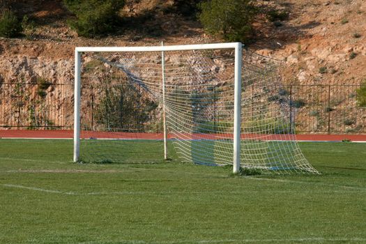 soccer goalpost in local football stadium sports concepts