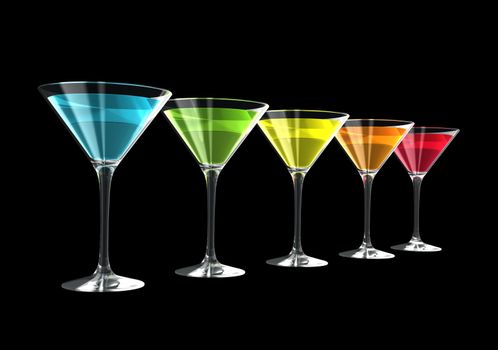 cocktail glasses isolated on a black background. three dimensional illustration