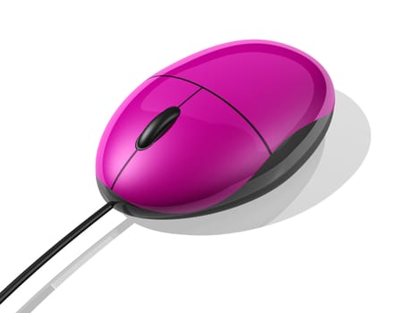 3D pink computer mouse isolated on white