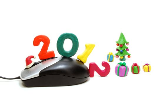 Computer Mouse, Text 2012 and Gifts Isolated on White Background