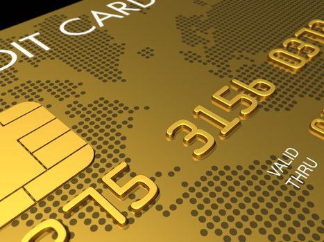 Gold credit card, macro detail - 3D render