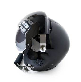 black aviator helmet isolated on a white background