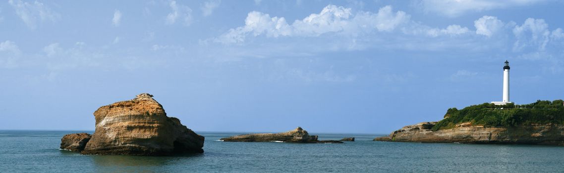 panoramic view of a lighthouse and biarritz coast, France