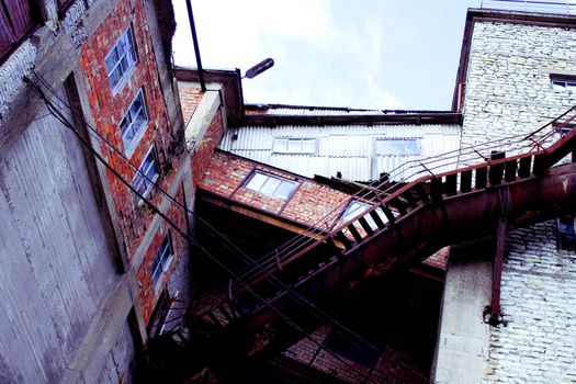 Abandoned coal mine building as frozen history decades