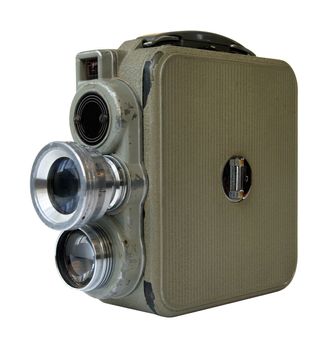 old 8mm movie camera on white background