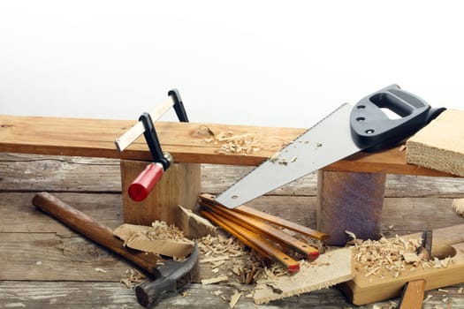 carpenter's tools on a workbench 