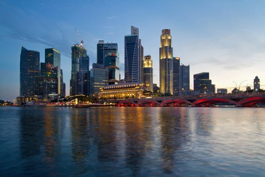 Singapore River Waterfront Skyline at Sunset from Esplanade