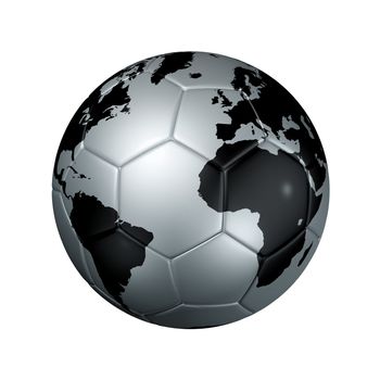 3D isolated silver soccer ball with world map, world football cup 2010