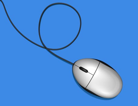 3D white computer mouse isolated on blue background
