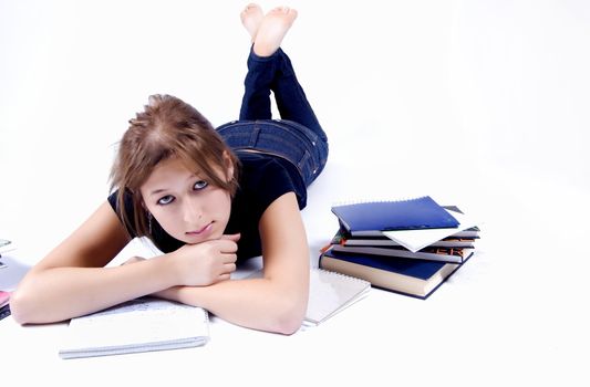  young female student studying diligently