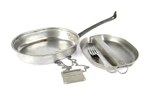 military cooking stuff on white