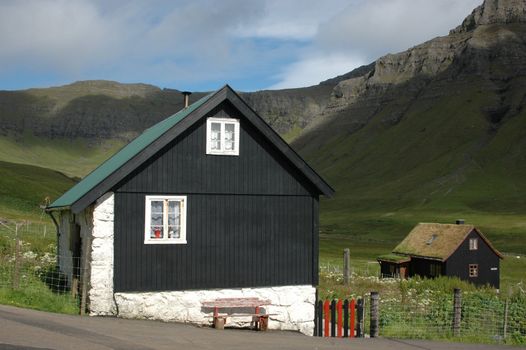 Traditional black faroese houses in Gasadalur, Vagar.