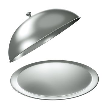 Silver catering tray with dome. 3D render.