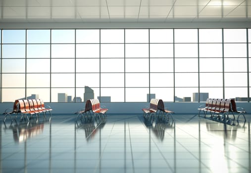 Airport waiting area. 3D render.