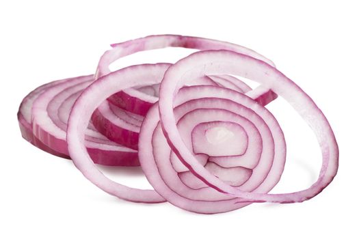 Sliced red onion on white background