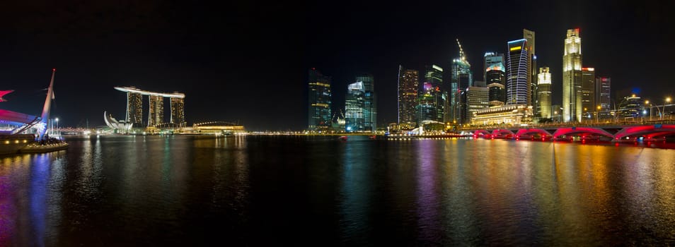 Singapore Skyline from Esplanade Night Scene Panorama