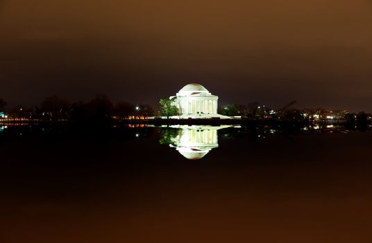 Jefferson Memorial at night in  Washington DC 
