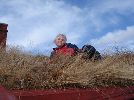 girl sleeping on the roof