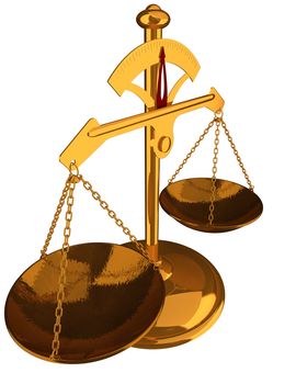 Justice concept - Gold Balance isolated an white background- 3D render image.