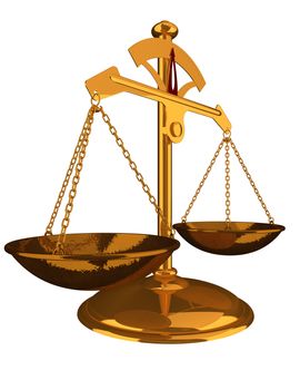 Justice concept - Gold Balance isolated an white background- 3D render image.