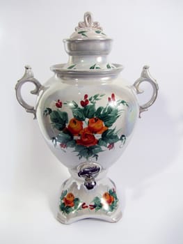modern porcelain samovar painted with beautiful flowers