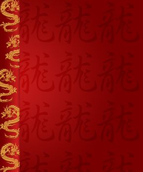 Happy Chinese New Year Dragon Pillar and Calligraphy Illustration