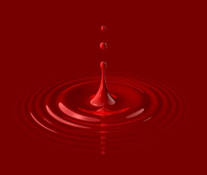 drop of red blood splashing and making ripple. 3D illustration