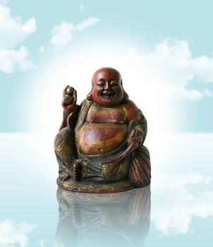 Chinese Buddha on a blue dream background
