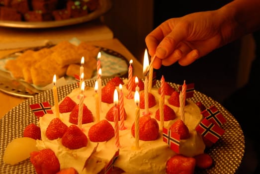 delicious birthday cake with candles