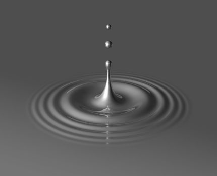 drop of mercury splashing and making ripple. 3D illustration