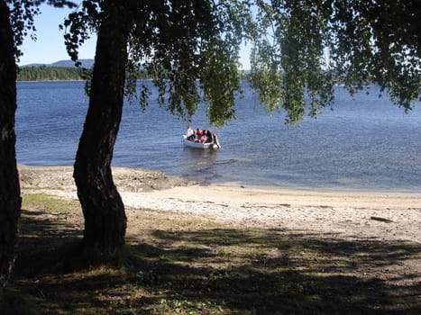 a family boating on the sea