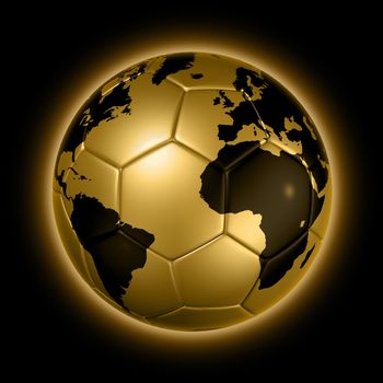 3D isolated gold soccer ball with world map, world football cup 2010
