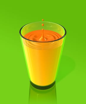 drop splashing and making ripple in a orange juice glass. 3D illustration